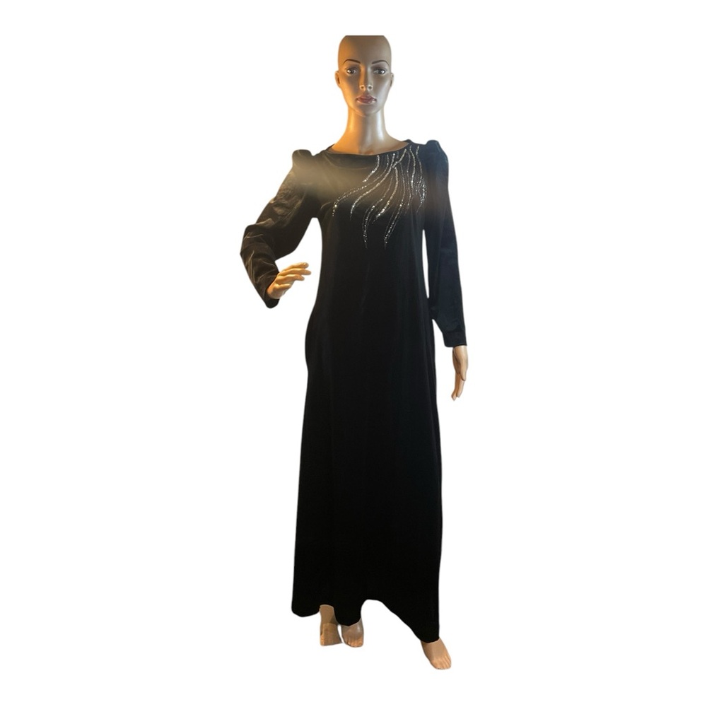 Tom Bezduda Barad & Co Women’s Vintage Long Dress Black Velour Sequin Size Large